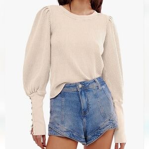Womens Waffle Knit Long Sleeve Tops